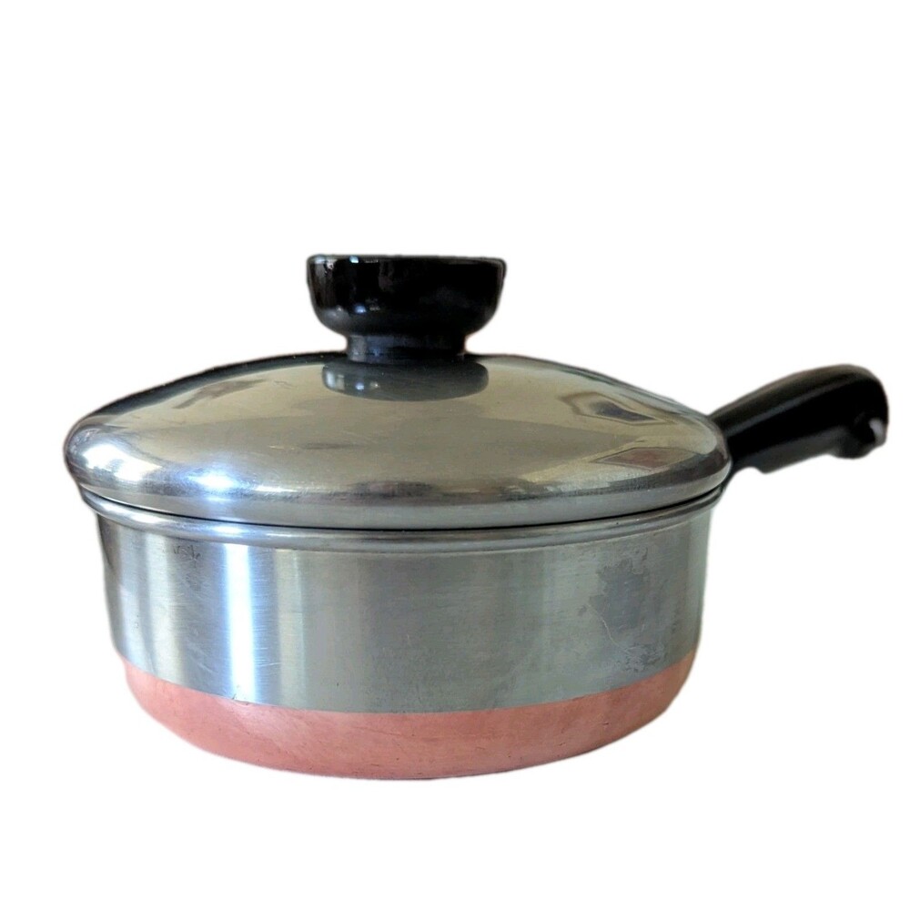 Vintage Revere Ware 1801 3/4 Qt -87 Copper Bottom Sauce Pan With Lid Clinton ILL